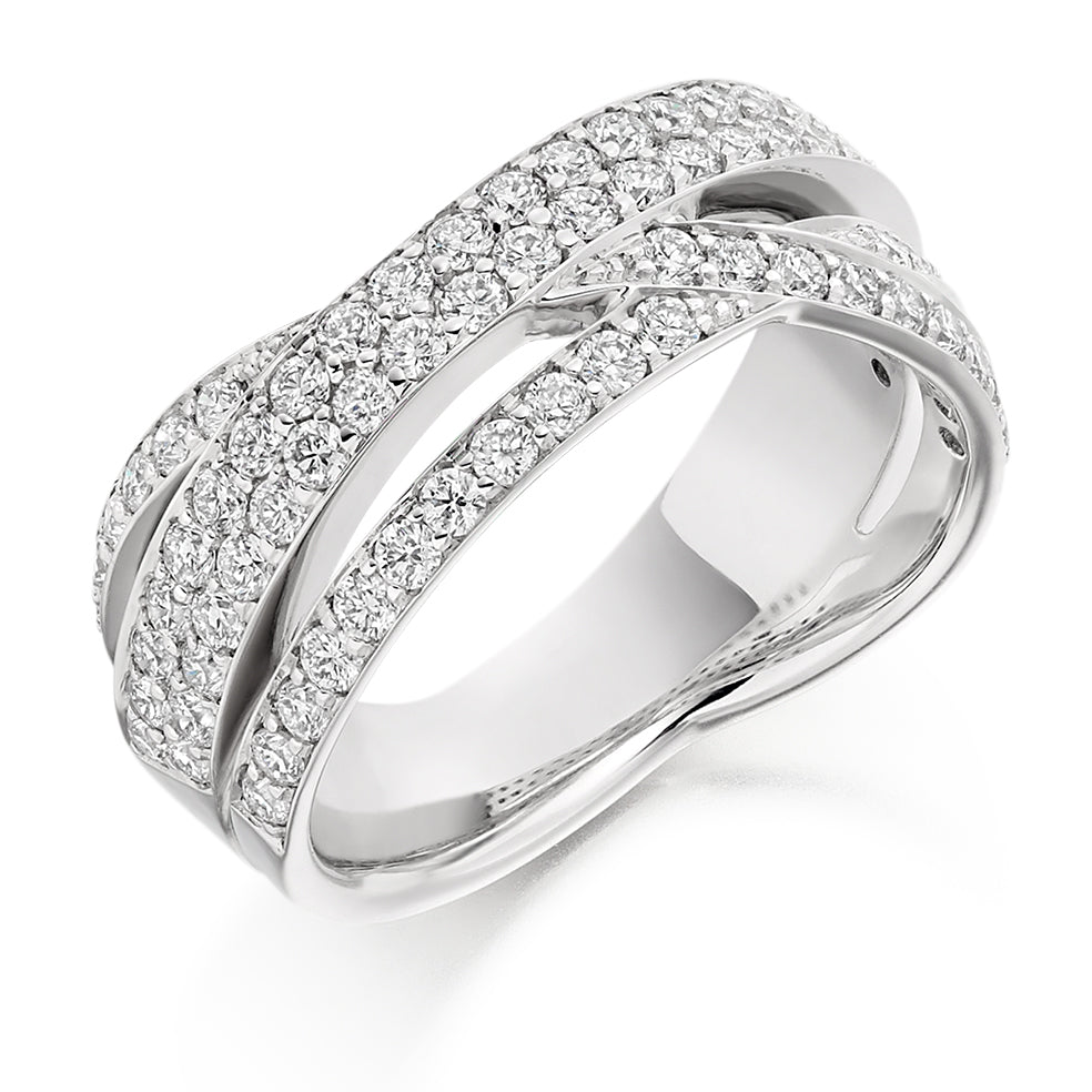 Shaped Grain-Set Half Eternity Ring, 1.15ct total in White Gold