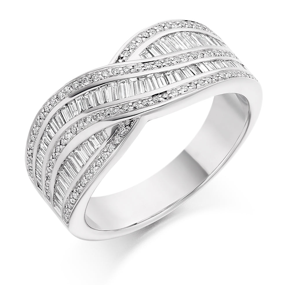 Shaped Channel-Set Half Eternity Ring, 0.8ct total in White Gold