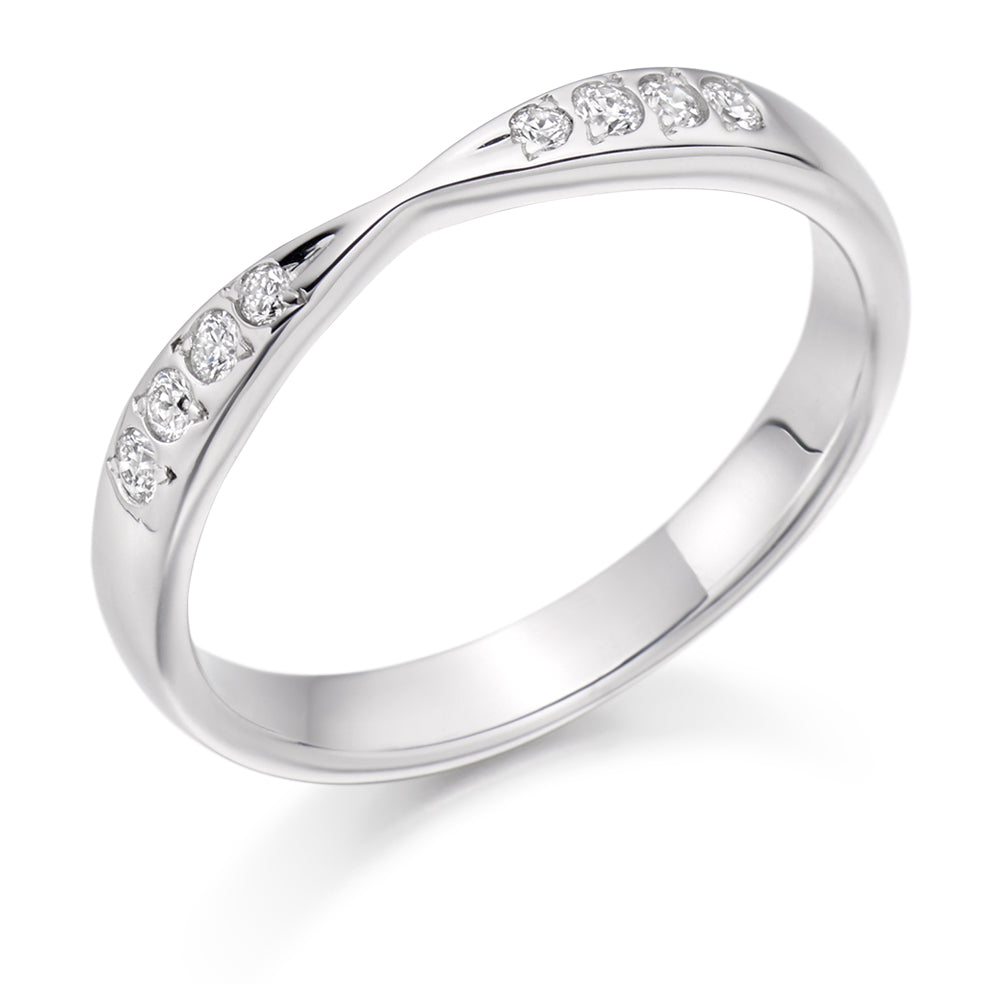 Shaped Grain-Set Half Eternity Ring, 0.15ct total in White Gold