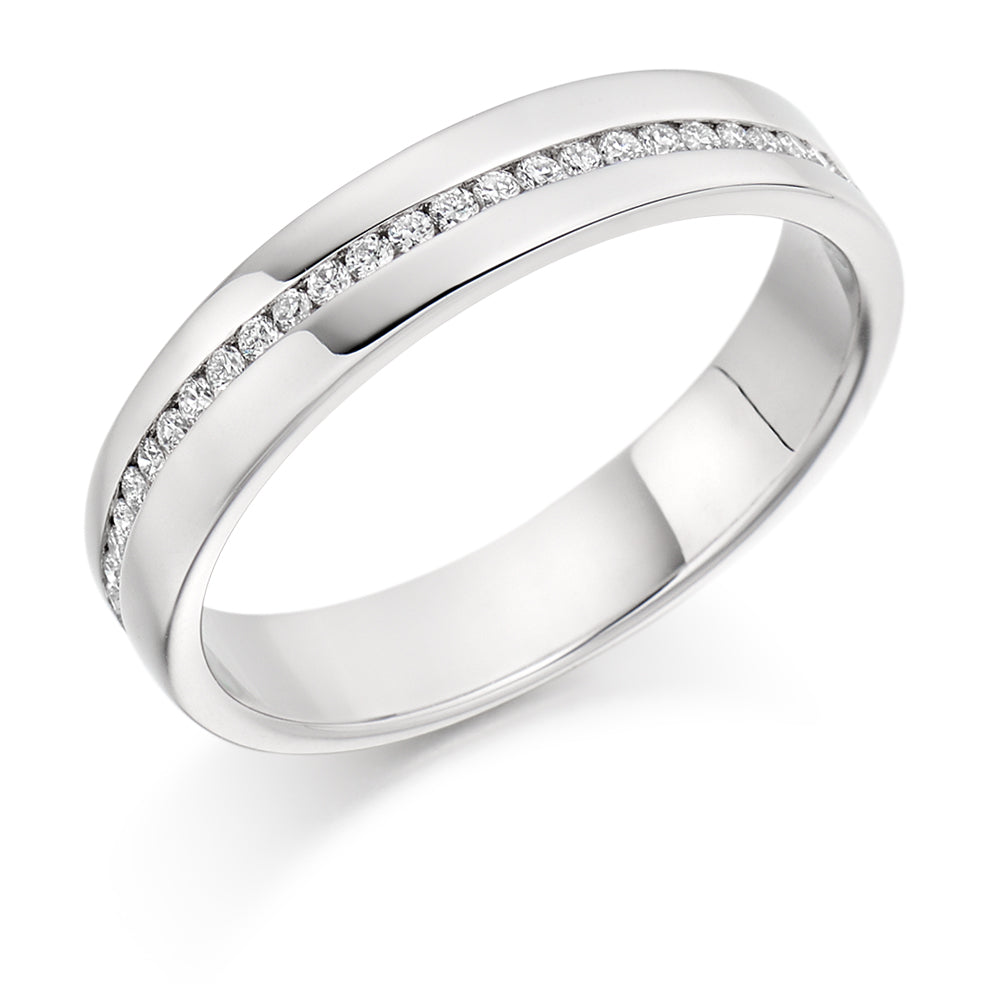 Offset Channel-Set Half Eternity Ring, 0.16ct total in White Gold