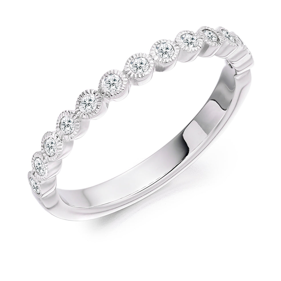 Milgrain Rubover Half Eternity Ring, 0.25ct total in White Gold