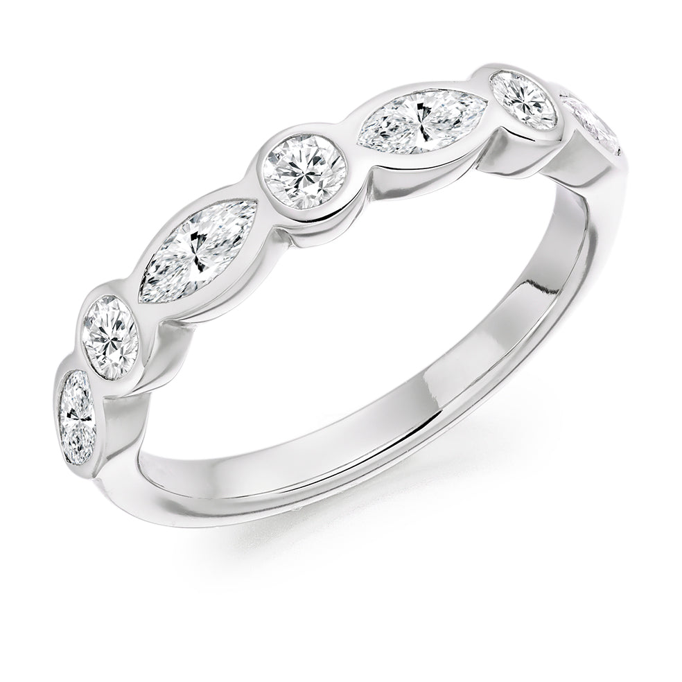 Rubover Half Eternity Ring, 0.8ct total in White Gold