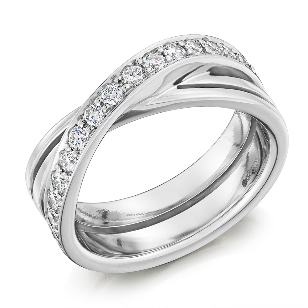 Shaped Grain-Set Half Eternity Ring, 0.6ct total in White Gold