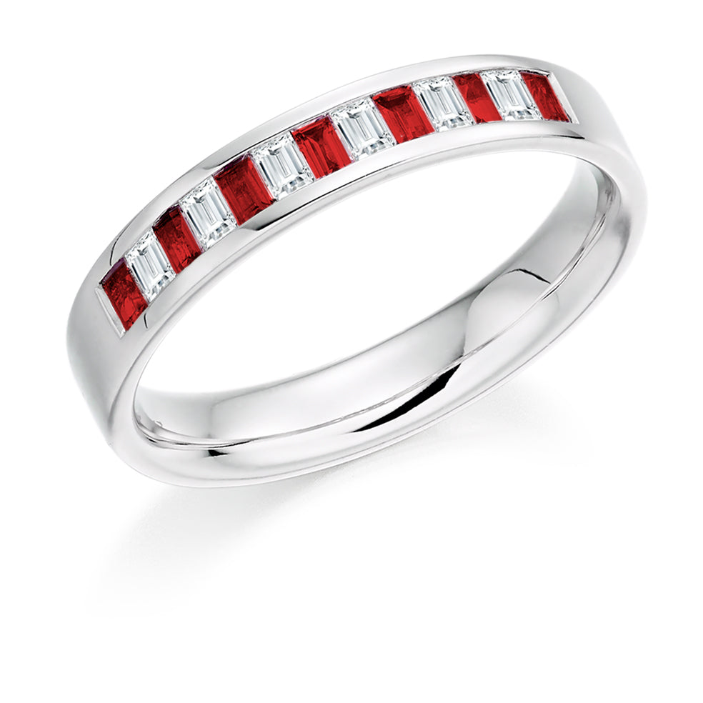 Ruby & Diamond Half Eternity Ring, 0.17ct in White Gold