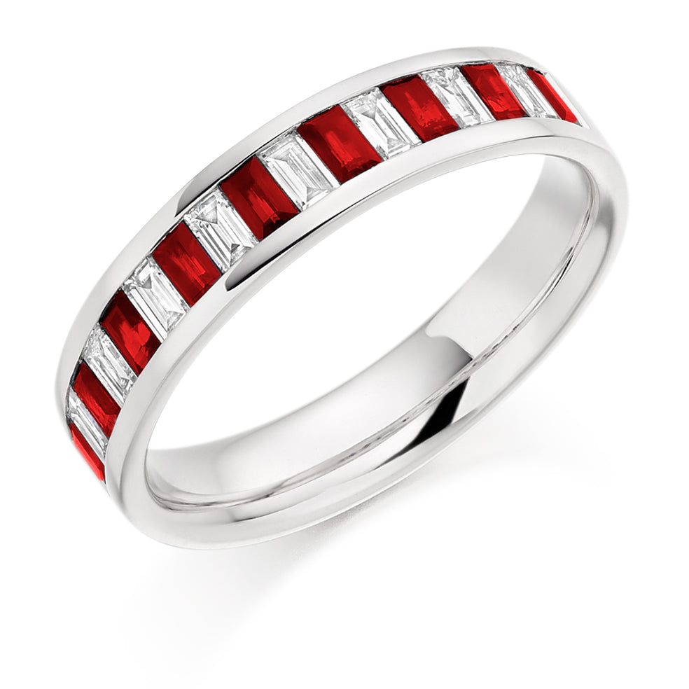 Ruby & Diamond Half Eternity Ring, 0.31ct in White Gold