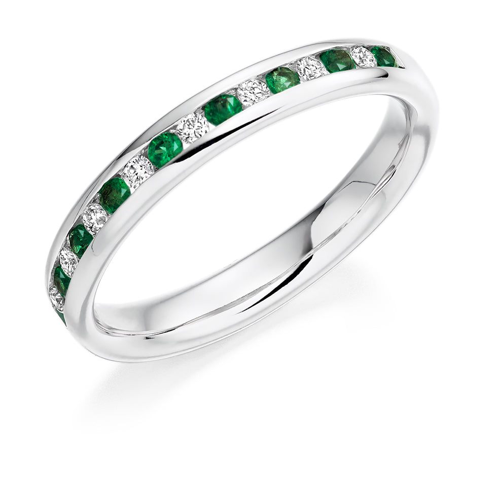 Emerald & Diamond Half Eternity Ring, 0.12ct in White Gold
