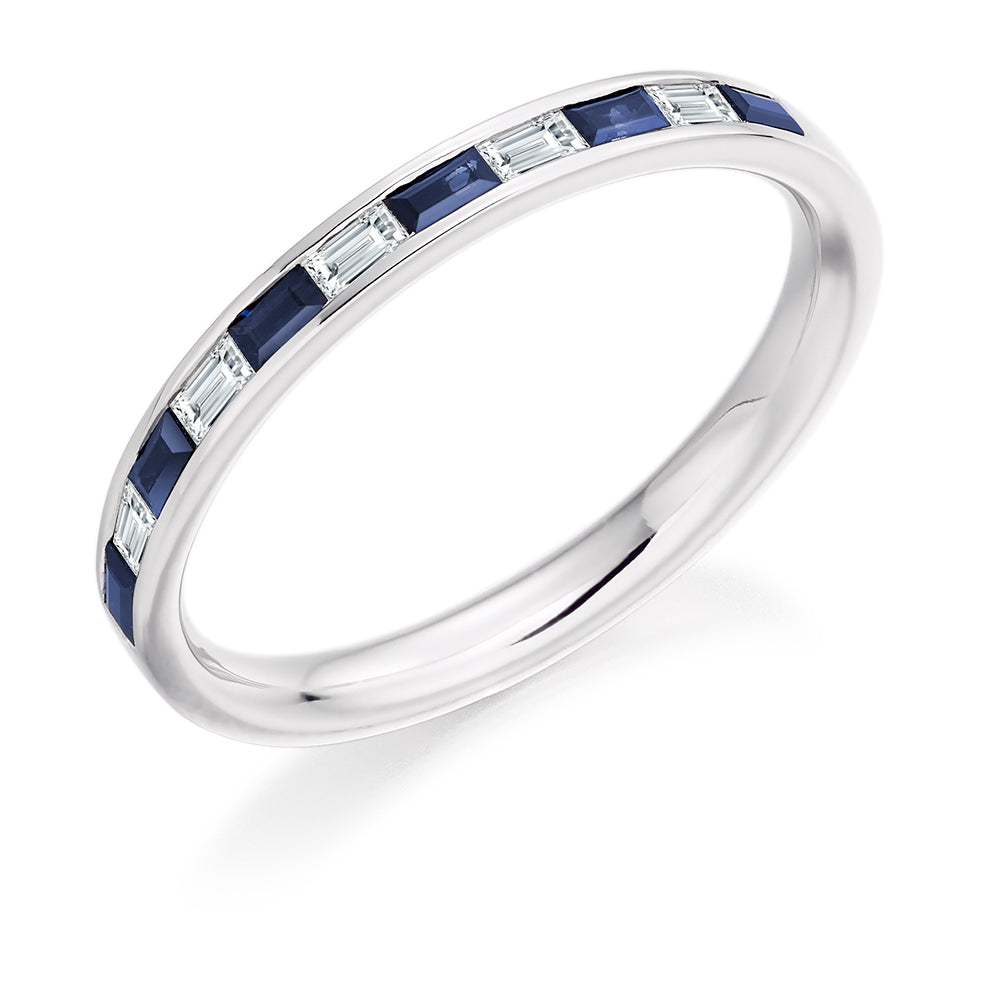 Sapphire & Diamond Half Eternity Ring B, 0.15ct in White Gold