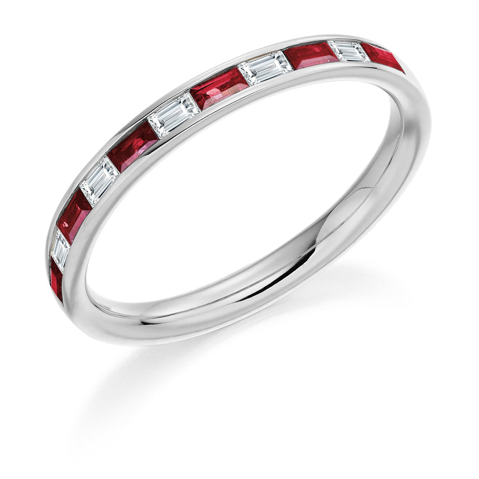 Ruby & Diamond Half Eternity Ring with Channel-Set, 0.17ct in White Gold