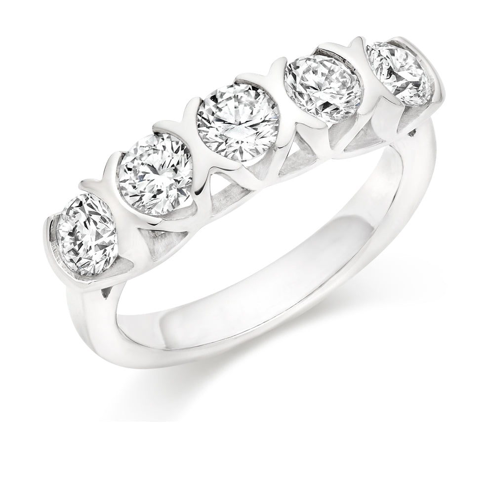 Bar-Set Half Eternity Ring, 1.5ct total in White Gold