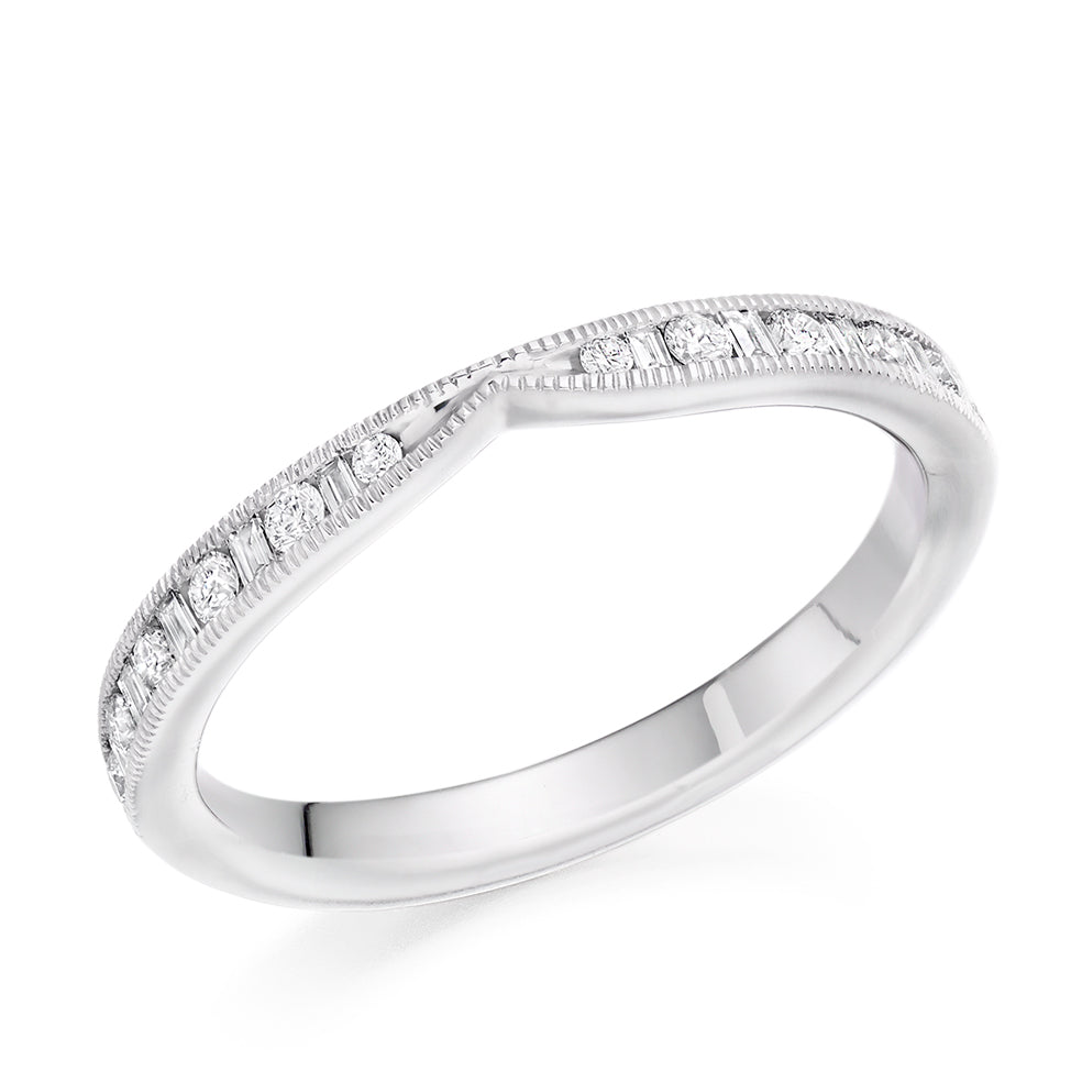 Shaped Milgrain Channel-Set Half Eternity Ring, 0.25ct total in White Gold