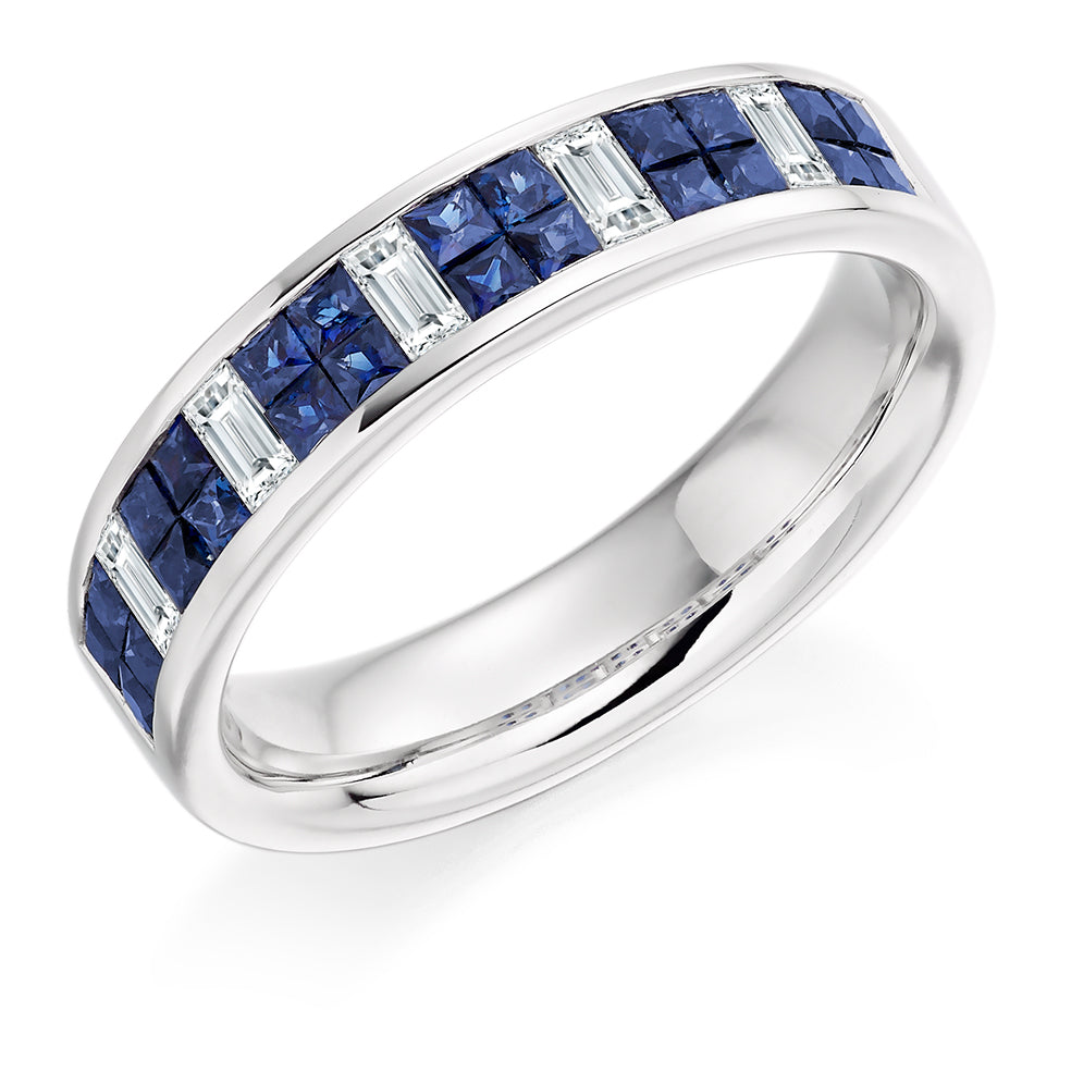 Sapphire & Diamond Half Eternity Ring with Right-Hand, 0.3ct in White Gold