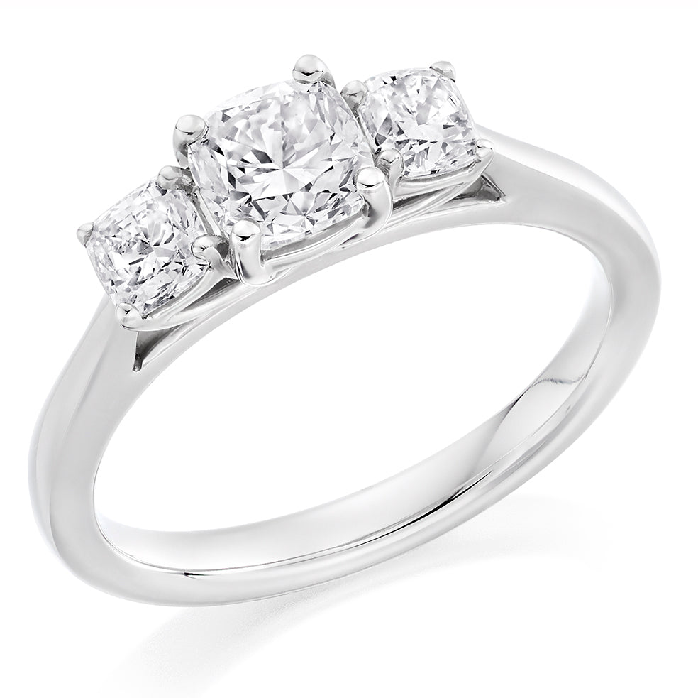 Plain-Band Trilogy Cushion Cut Trilogy Ring in White Gold