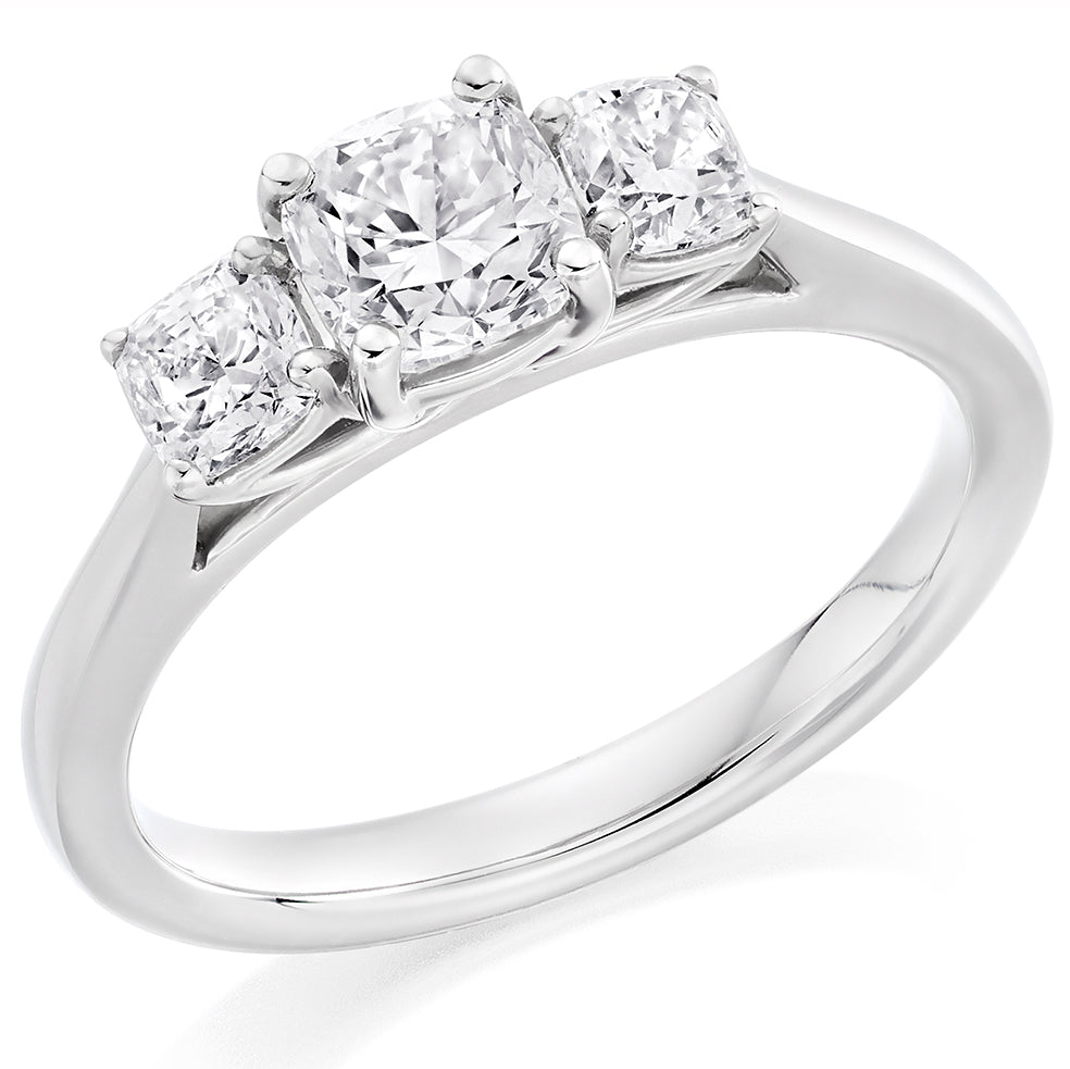Three-Stone Trilogy Cushion Cut Trilogy Ring in White Gold