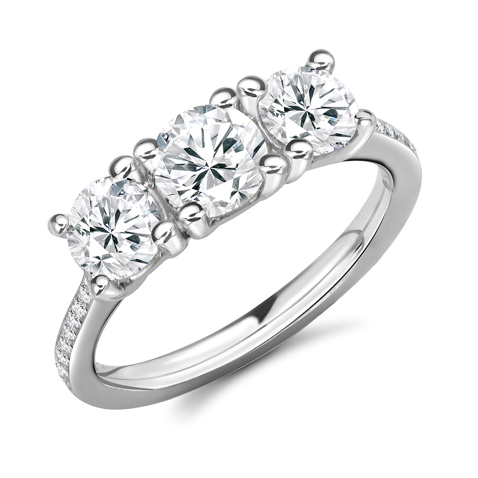 Trilogy with Diamond Shoulders Round Brilliant Trilogy Ring, 0.9ct in White Gold