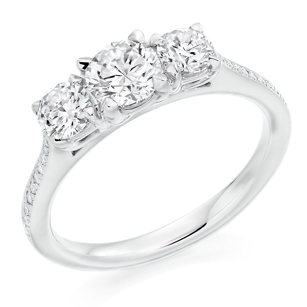 Pavé-Shouldered Trilogy Round Brilliant Trilogy Ring 1.15ct in White Gold