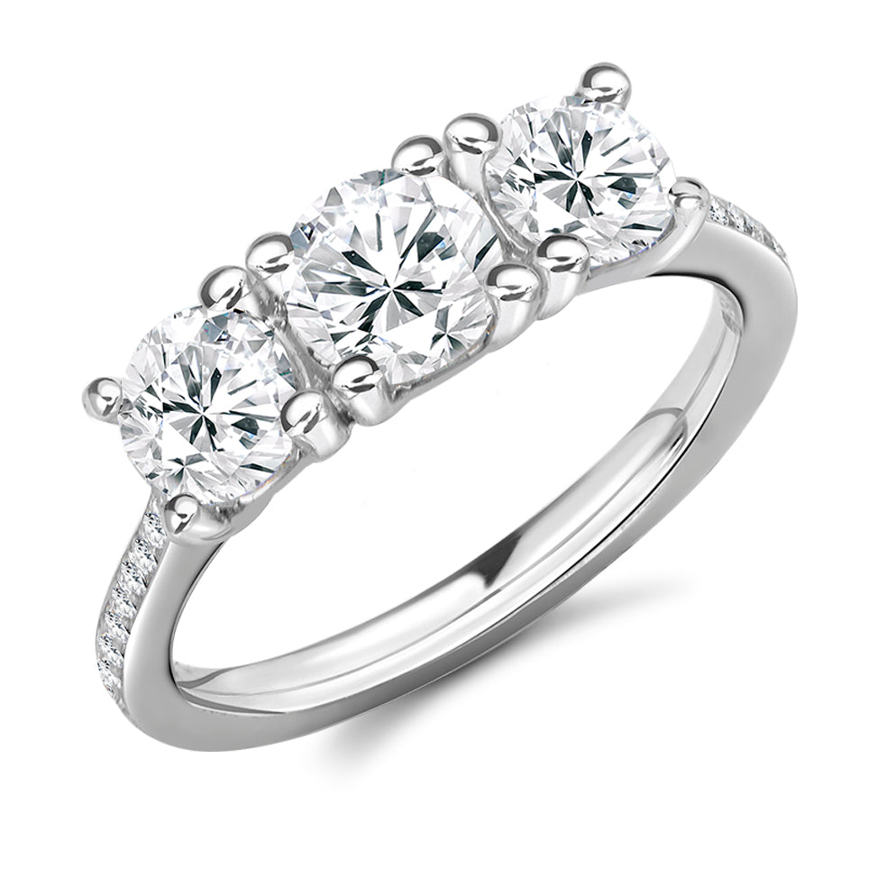 Diamond-Shouldered Trilogy Round Brilliant Trilogy Ring, 0.6ct in White Gold