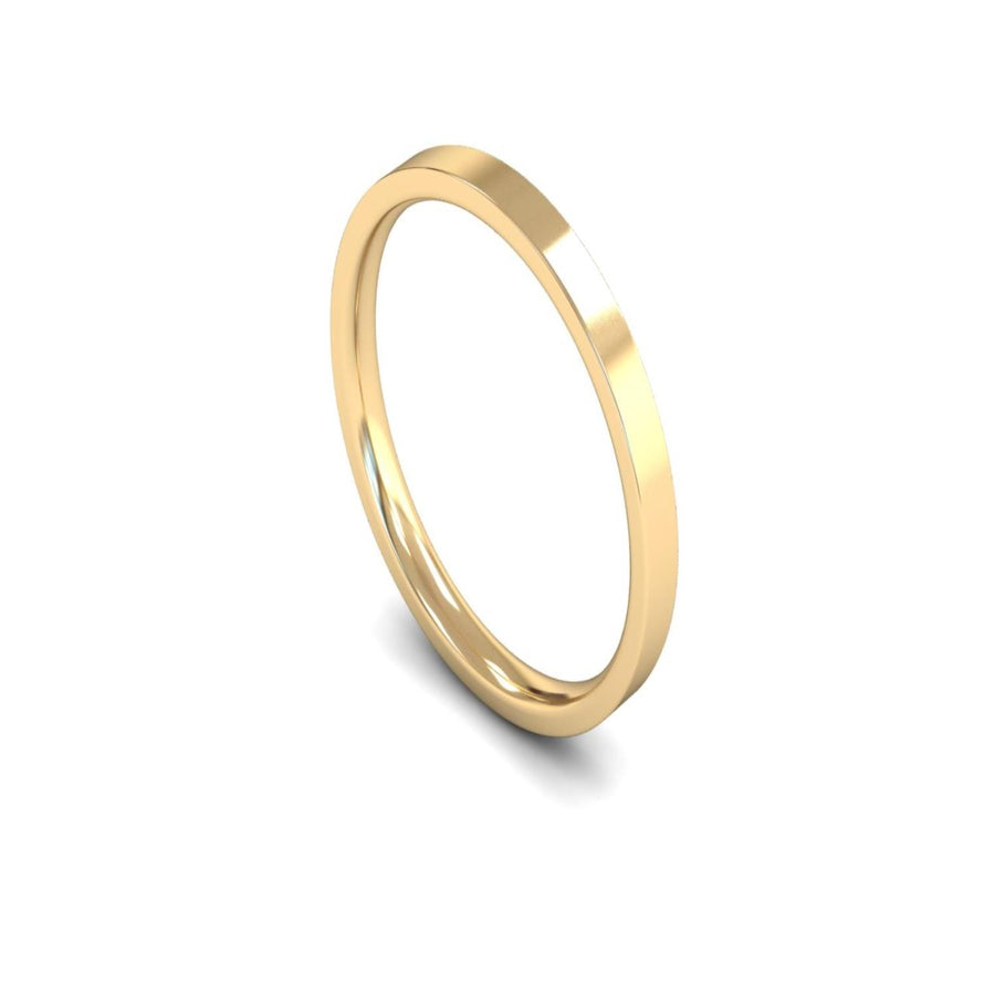 14ct Yellow Gold Edged Flat Court Wedding Ring 2mm - Light Weight
