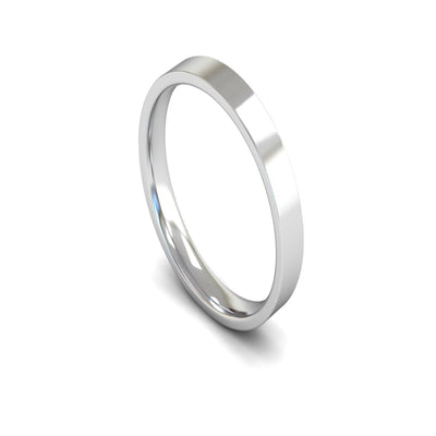 14ct White Gold Edged Flat Court Wedding Ring 3mm - Light Weight