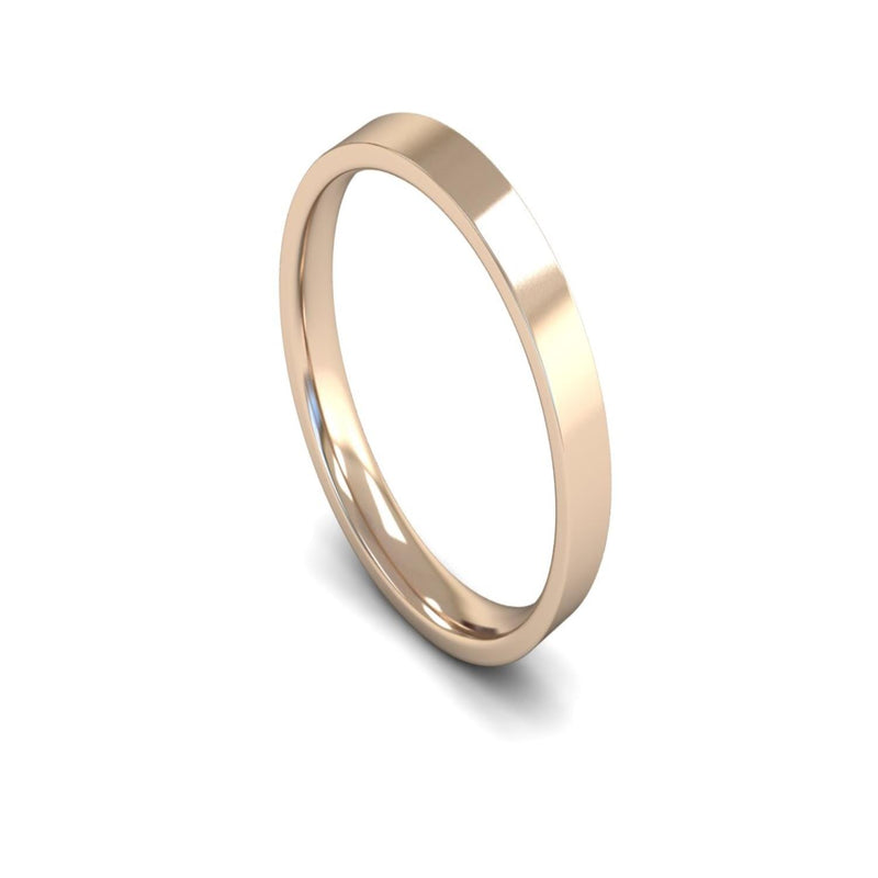 9ct Rose Gold Edged Flat Court Wedding Ring 3mm - Light Weight