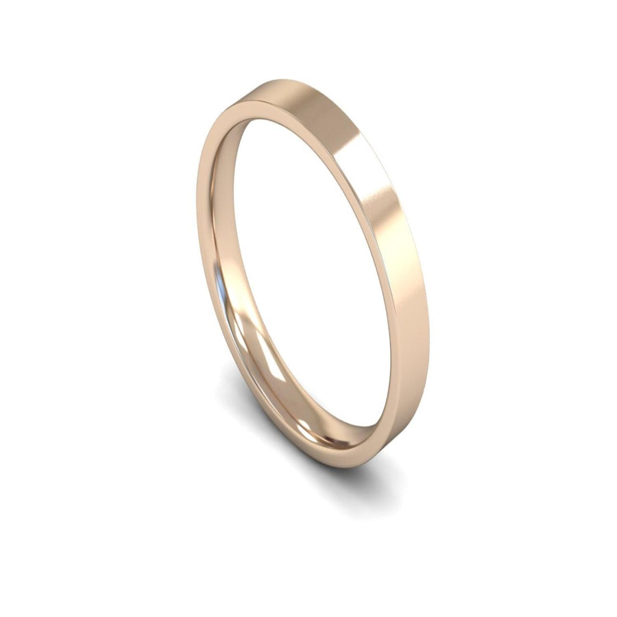 14ct Rose Gold Edged Flat Court Wedding Ring 3mm - Light Weight