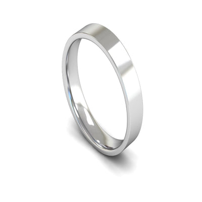 9ct White Gold Edged Flat Court Wedding Ring 4mm - Light Weight