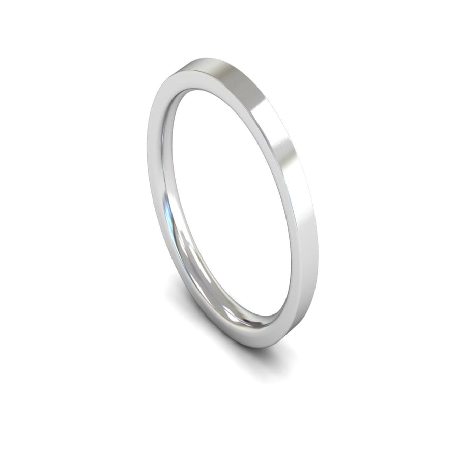 9ct White Gold Edged Flat Court Wedding Ring 2.5mm - Medium Weight