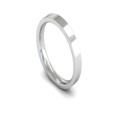 18ct White Gold Edged Flat Court Wedding Ring 3mm - Medium Weight