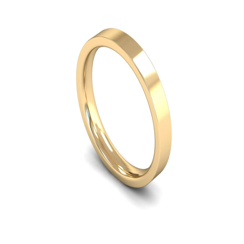 14ct Yellow Gold Edged Flat Court Wedding Ring 3mm - Medium Weight