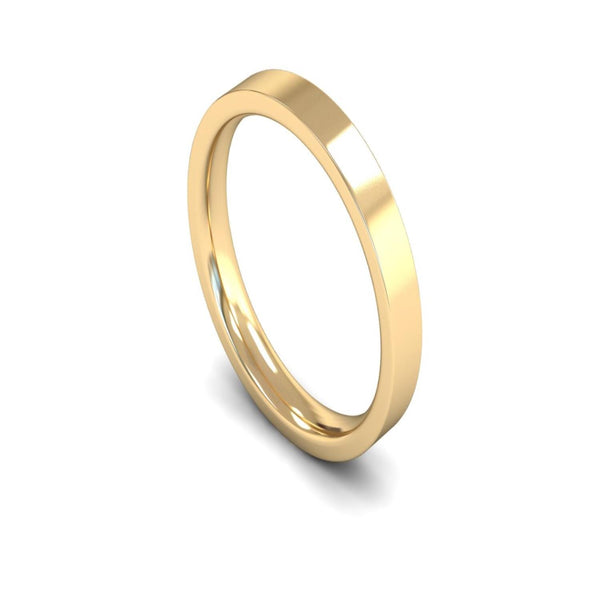 9ct Yellow Gold Edged Flat Court Wedding Ring 3mm - Medium Weight