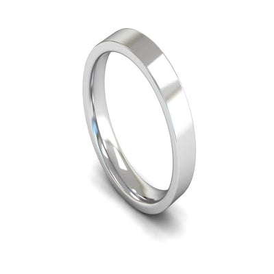 9ct White Gold Edged Flat Court Wedding Ring 4mm - Medium Weight