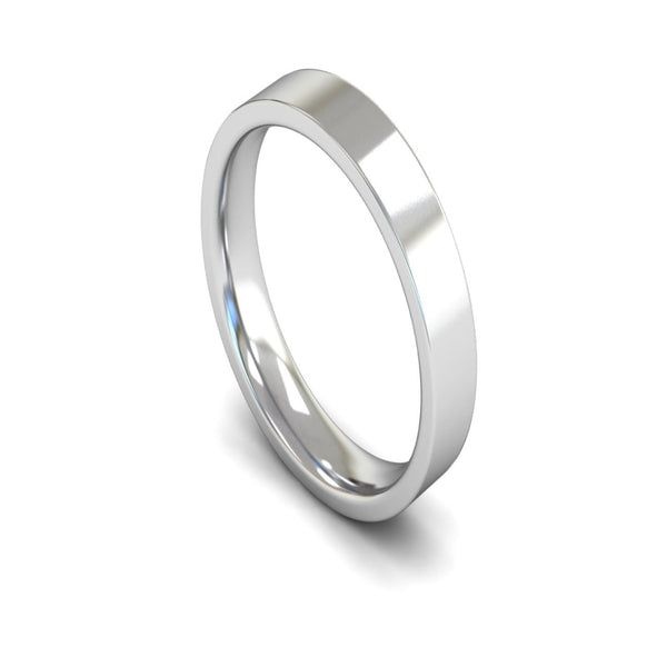 9ct White Gold Edged Flat Court Wedding Ring 4mm - Medium Weight