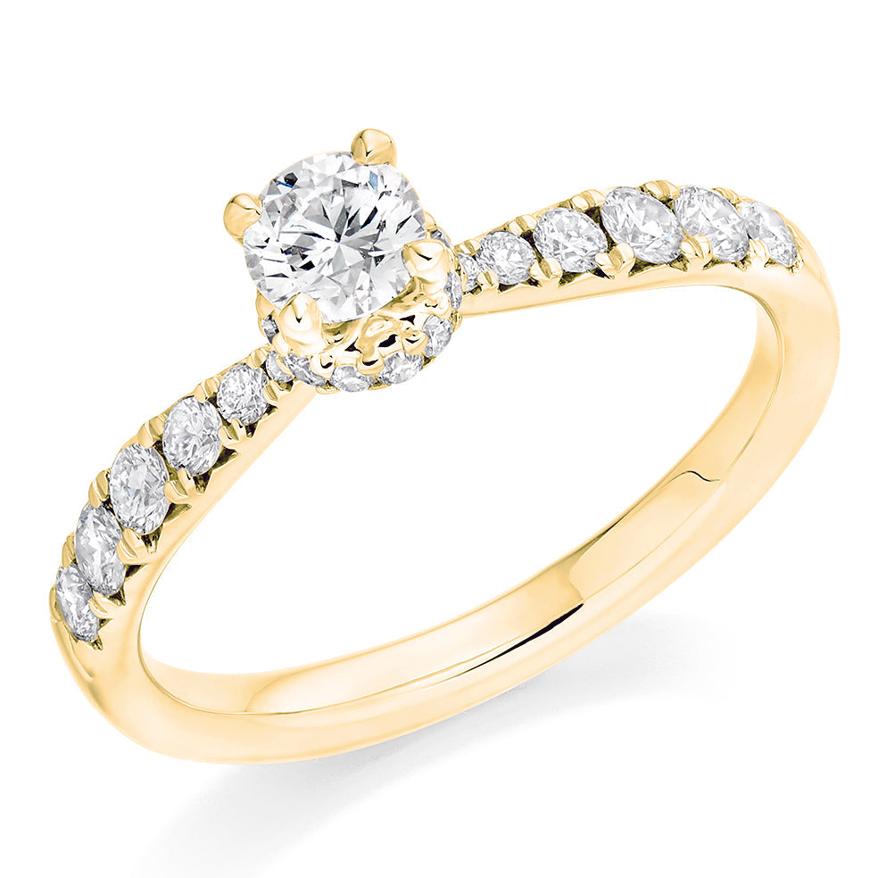 Diamond-Shouldered Solitaire Round Brilliant Engagement Ring, 0.33ct in Yellow Gold