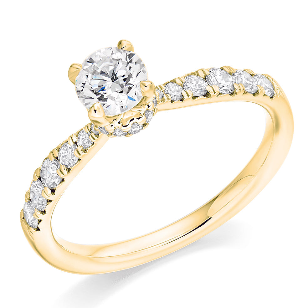 Accent-Shouldered Solitaire Round Brilliant Engagement Ring 0.95ct in Yellow Gold