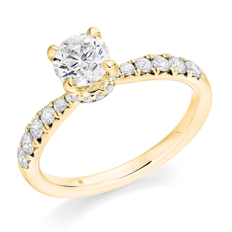 Accent-Shouldered Solitaire Round Brilliant Engagement Ring 1.2ct in Yellow Gold
