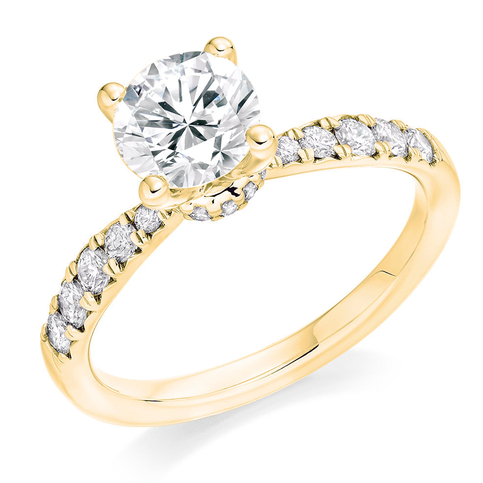 Diamond-Shouldered Solitaire Round Brilliant Engagement Ring, 1.0ct in Yellow Gold