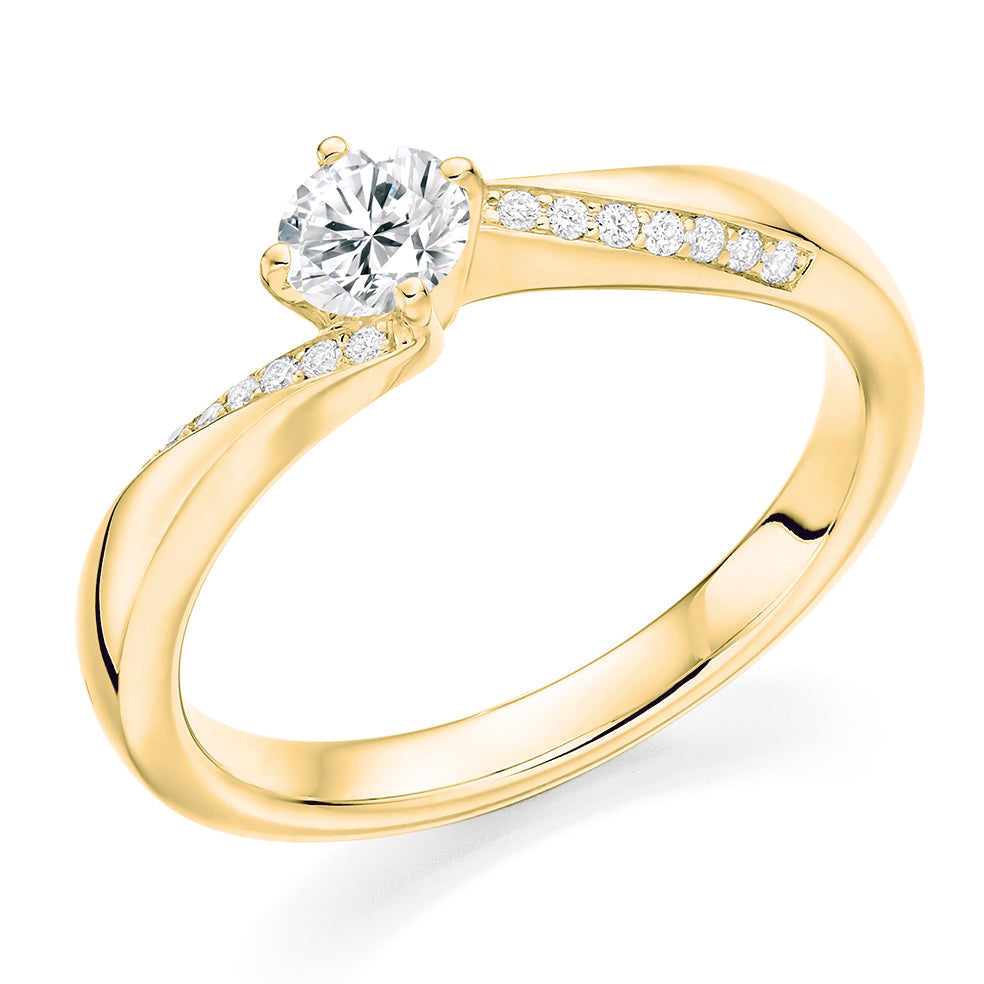 Fine Pavé Solitaire Round Brilliant Engagement Ring 0.43ct in Yellow Gold