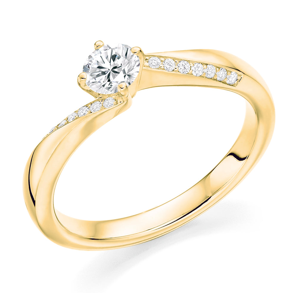 Fine Pavé Solitaire Round Brilliant Engagement Ring 0.43ct in Yellow Gold