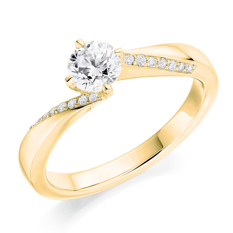 Pavé-Shouldered Solitaire Round Brilliant Engagement Ring 0.6ct in Yellow Gold