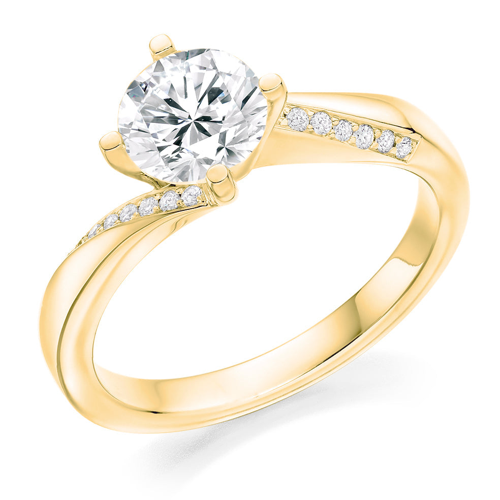 Fine Pavé Solitaire Round Brilliant Engagement Ring 1.1ct in Yellow Gold