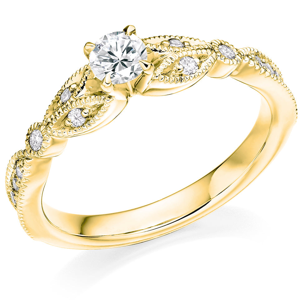 Fine Pavé Solitaire Round Brilliant Engagement Ring 0.45ct in Yellow Gold