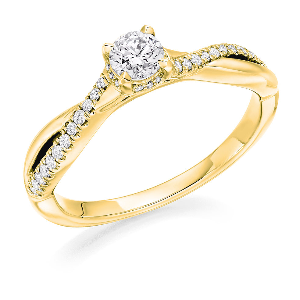 Split-Shoulder Solitaire Round Brilliant Engagement Ring, 0.25ct in Yellow Gold