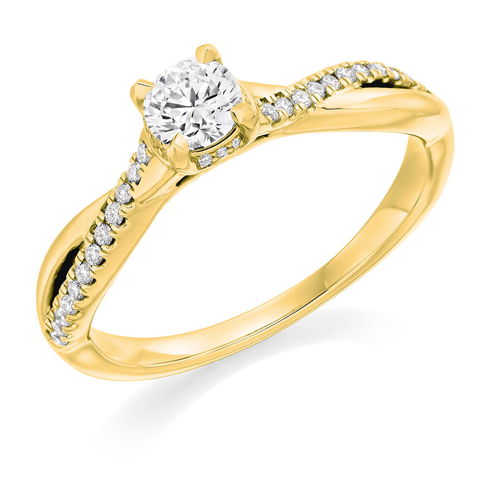 Solitaire with Split Shoulders Round Brilliant Engagement Ring 0.48ct in Yellow Gold