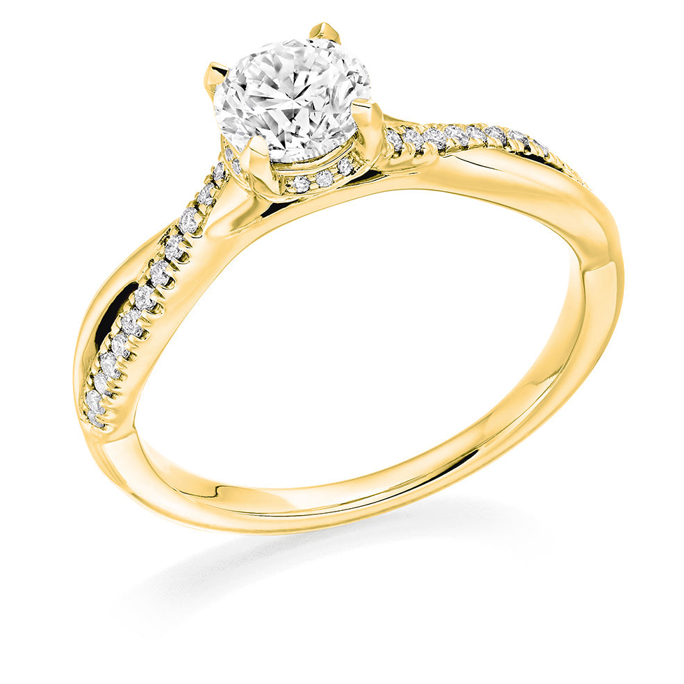 Split-Shoulder Solitaire Round Brilliant Engagement Ring 0.9ct in Yellow Gold