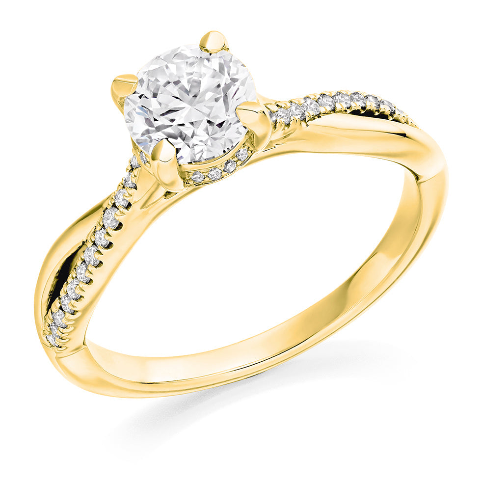 Curved-Shoulder Solitaire Round Brilliant Engagement Ring, 0.9ct in Yellow Gold