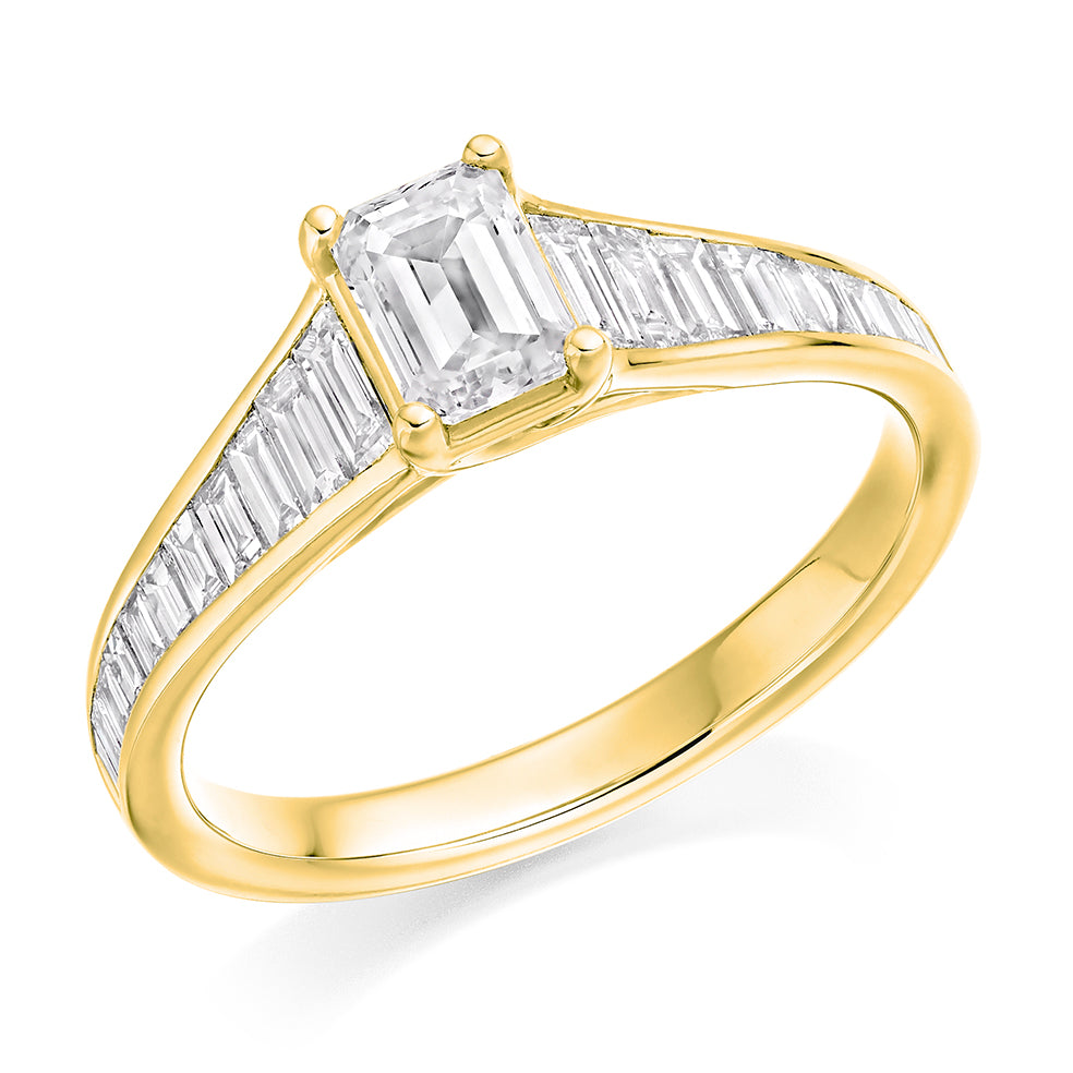 Channel-Set Solitaire Emerald Cut Engagement Ring, 0.5ct in Yellow Gold