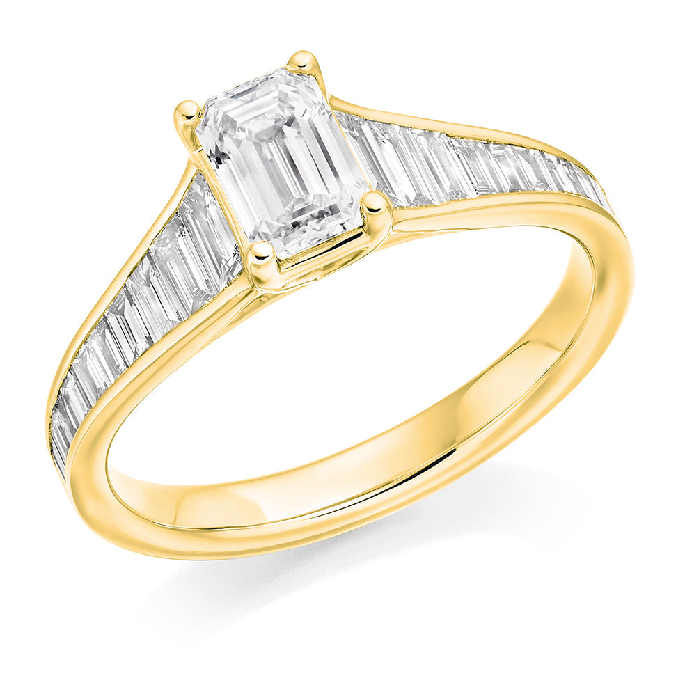 Channel-Set Solitaire Emerald Cut Engagement Ring, 0.75ct in Yellow Gold