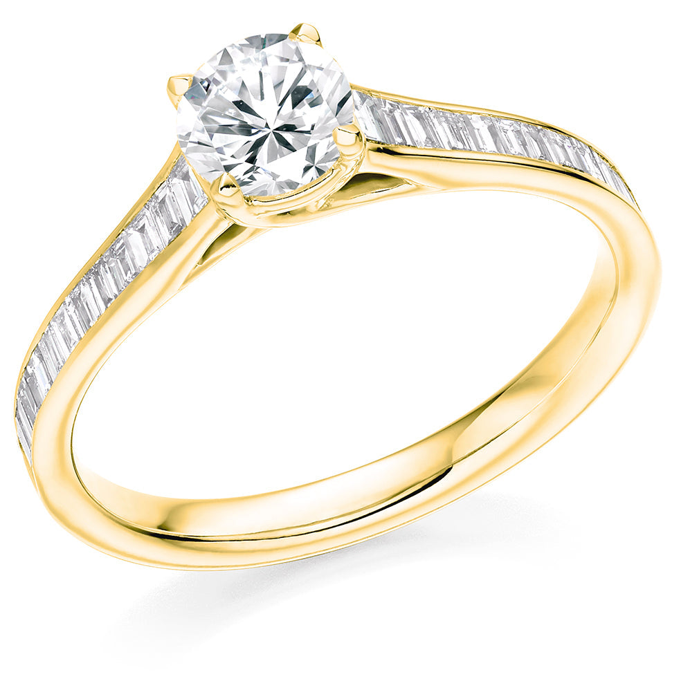 Channel-Set Solitaire Round Brilliant Engagement Ring 0.9ct in Yellow Gold