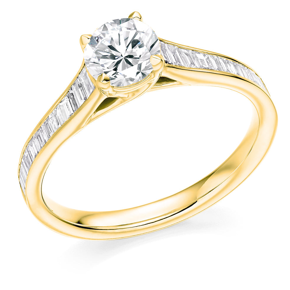 Channel-Shouldered Solitaire Round Brilliant Engagement Ring 1.15ct in Yellow Gold