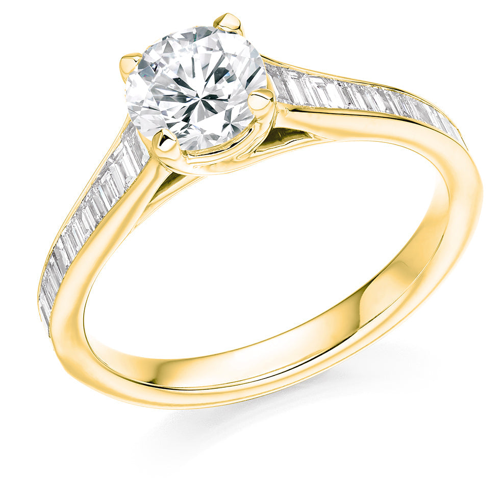 Channel-Shouldered Solitaire Round Brilliant Engagement Ring, 0.9ct in Yellow Gold