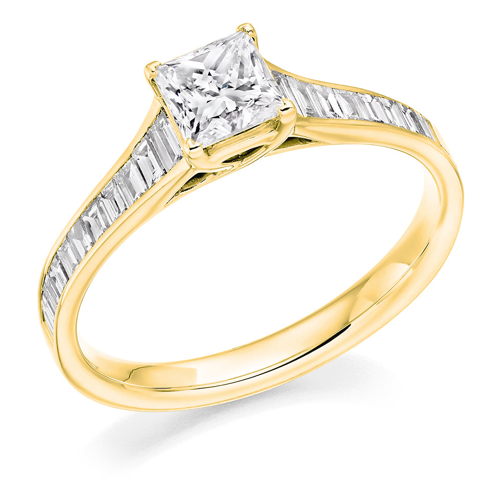 Channel-Shouldered Solitaire Princess Cut Engagement Ring, 0.5ct in Yellow Gold